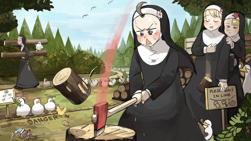 clumsy nun, froggy nun, spicy nun, and star nun (little nuns) drawn by diva_(hyxpk)