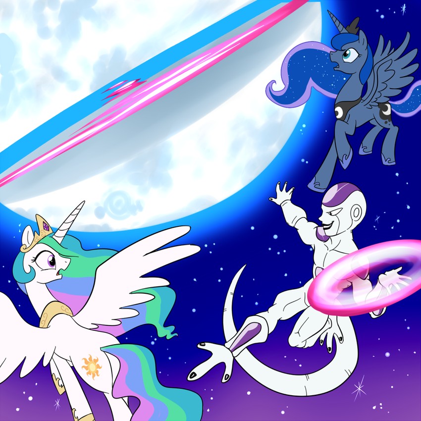 frieza, final form frieza, princess luna, and princess celestia (dragon ball and 3 more)