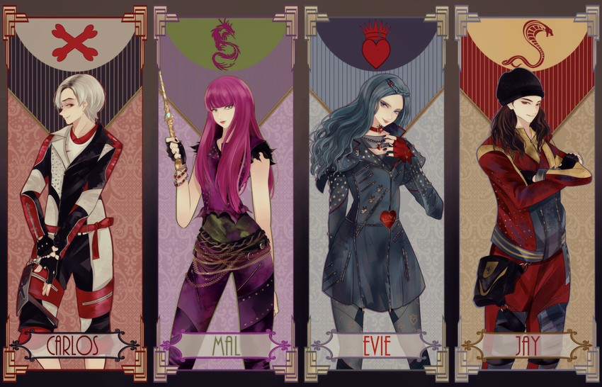 mal, evie, carlos, and jay (descendants) drawn by ayabe_kyou_(ichigo_daifuku)