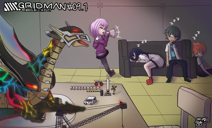 takarada rikka, shinjou akane, hibiki yuuta, and utsumi shou (gridman universe and 1 more) drawn by rotesrs