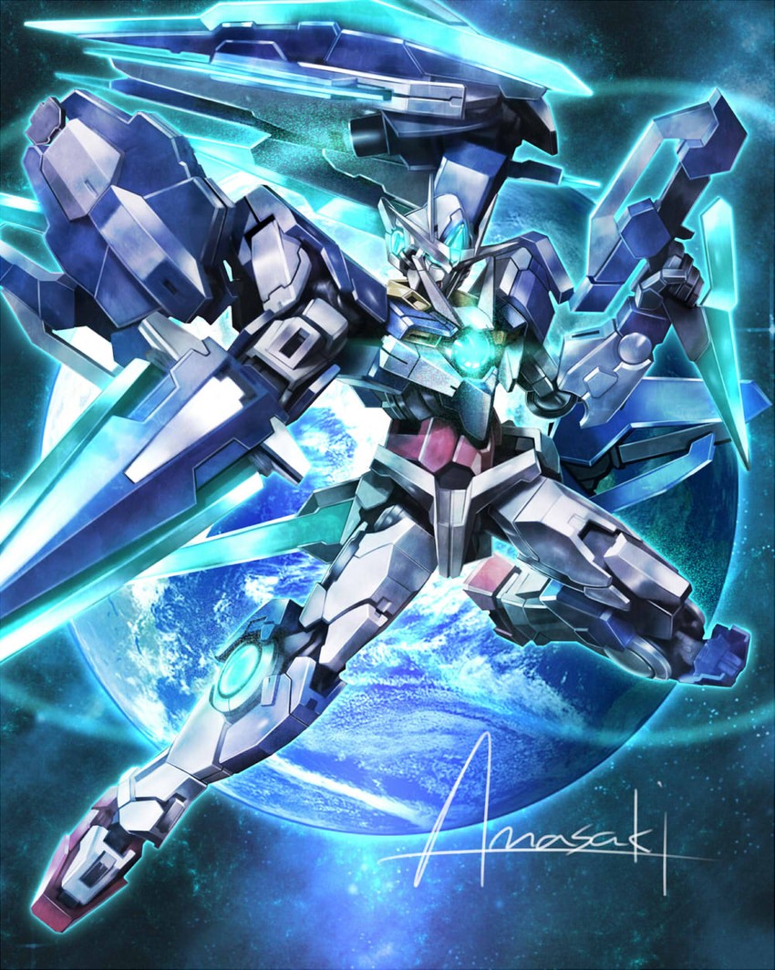 00 qan[t] and 00 qan[t] full saber (gundam and 2 more) drawn by amasaki_yusuke