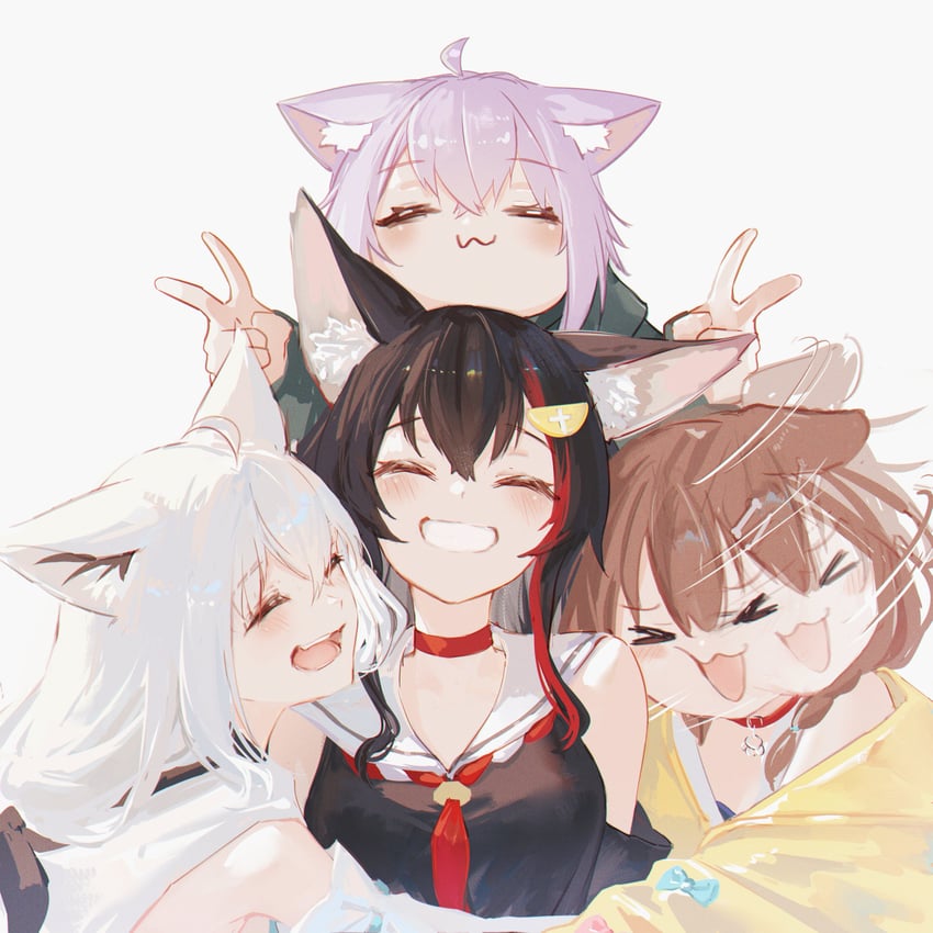 shirakami fubuki, nekomata okayu, ookami mio, and inugami korone (hololive) drawn by hyde_(tabakko)