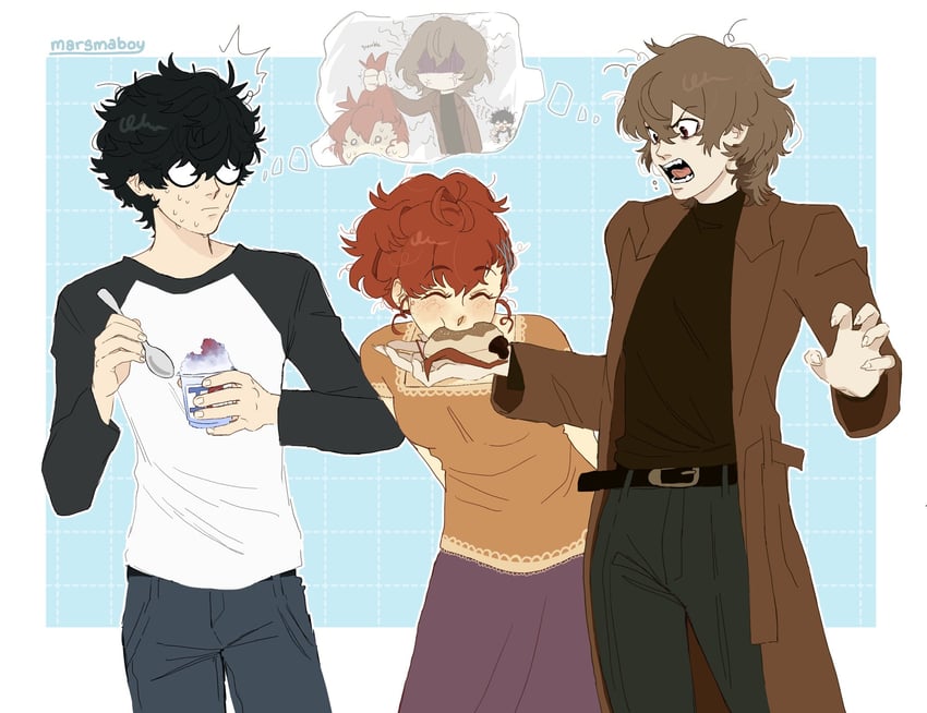 amamiya ren, shiomi kotone, and akechi gorou (persona and 4 more) drawn by marsmaboy