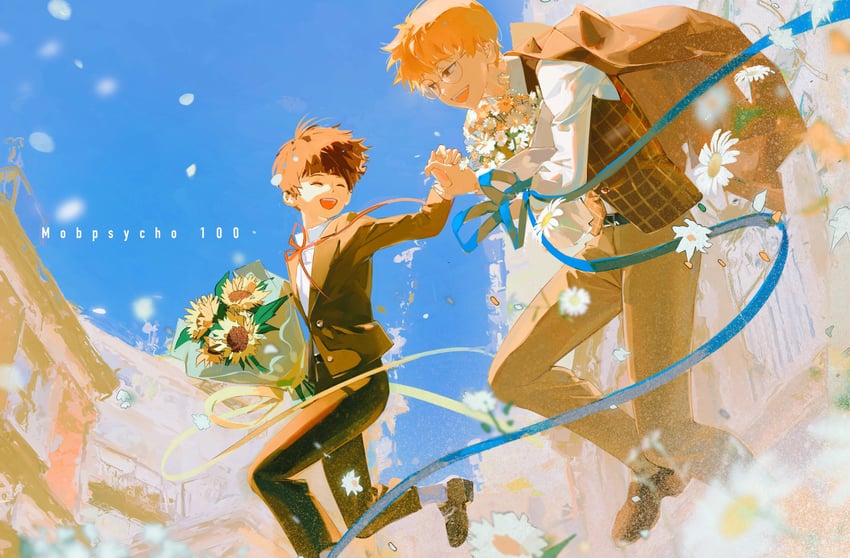 kageyama shigeo and reigen arataka (mob psycho 100) drawn by ainimo5