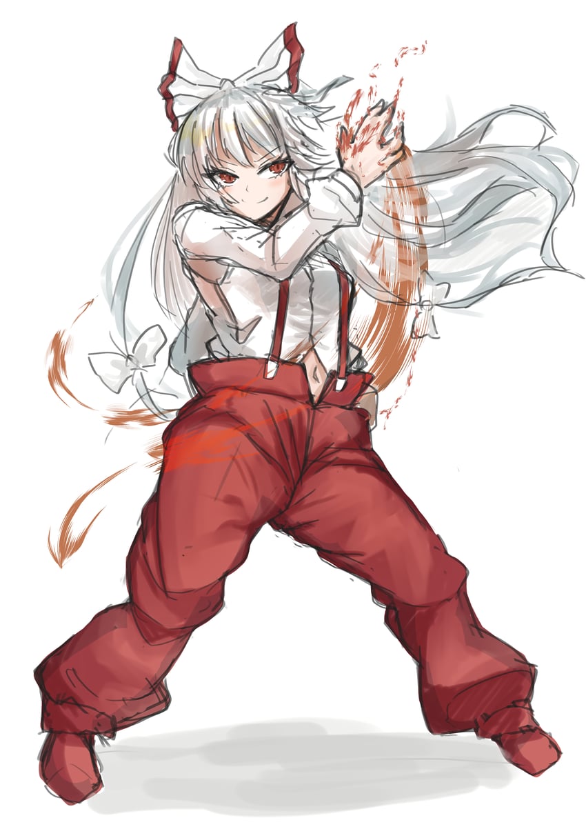 fujiwara no mokou (touhou and 1 more) drawn by kuraki