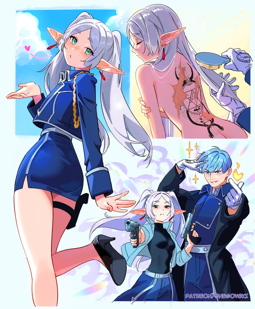 frieren, himmel, riza hawkeye, and roy mustang (sousou no frieren and 1 more) drawn by snegovski