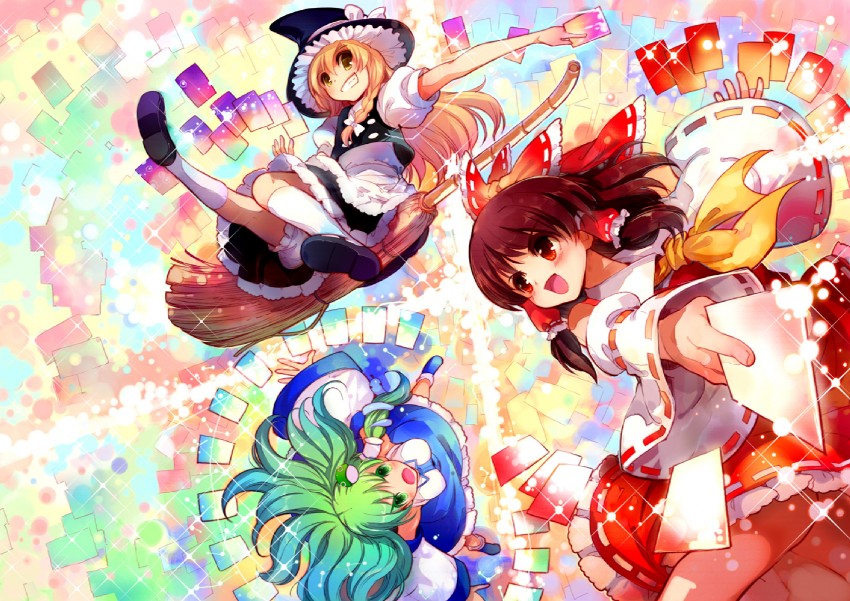 hakurei reimu, kirisame marisa, and kochiya sanae (touhou) drawn by momiji_mao