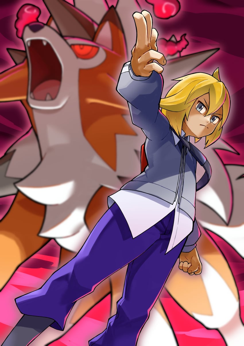 lycanroc and paulo (pokemon and 1 more) drawn by kenn_pichi