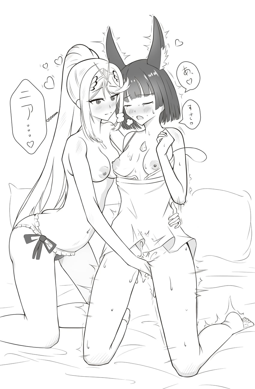 mythra and nia (xenoblade chronicles and 1 more) drawn by hitsujimusume94
