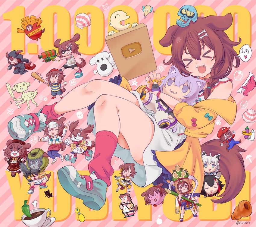 inkling player character, shirakami fubuki, nekomata okayu, kirby, ookami mio, and 10 more (hololive and 22 more) drawn by vinhnyu
