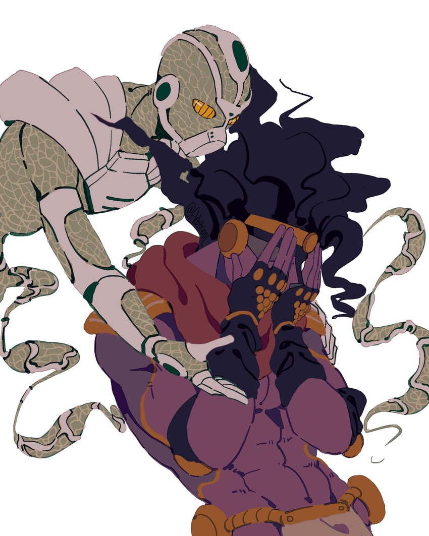 star platinum and hierophant green (jojo no kimyou na bouken and 1 more) drawn by arbitrium