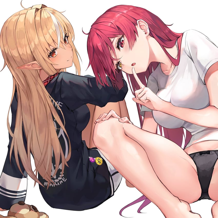 houshou marine and shiranui flare (hololive) drawn by myung_yi