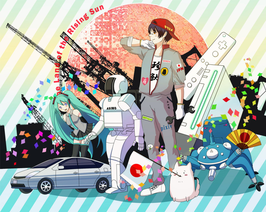 hatsune miku, japan, tachikoma, pochi, and asimo (vocaloid and 2 more) drawn by nikon