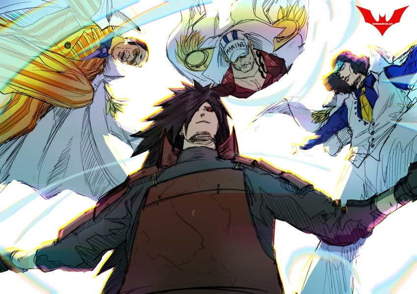 kizaru, aokiji, uchiha madara, and sakazuki (one piece and 2 more) drawn by batm_andrew