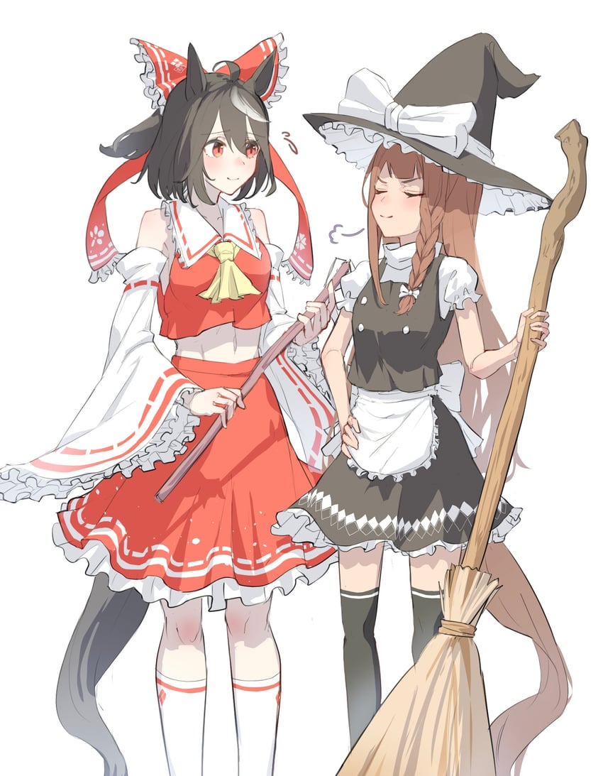 hakurei reimu, kirisame marisa, kitasan black, and sweep tosho (touhou and 1 more) drawn by sasa_fune