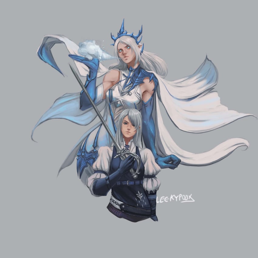 jill warrick and shiva (final fantasy and 1 more) drawn by leekypooart