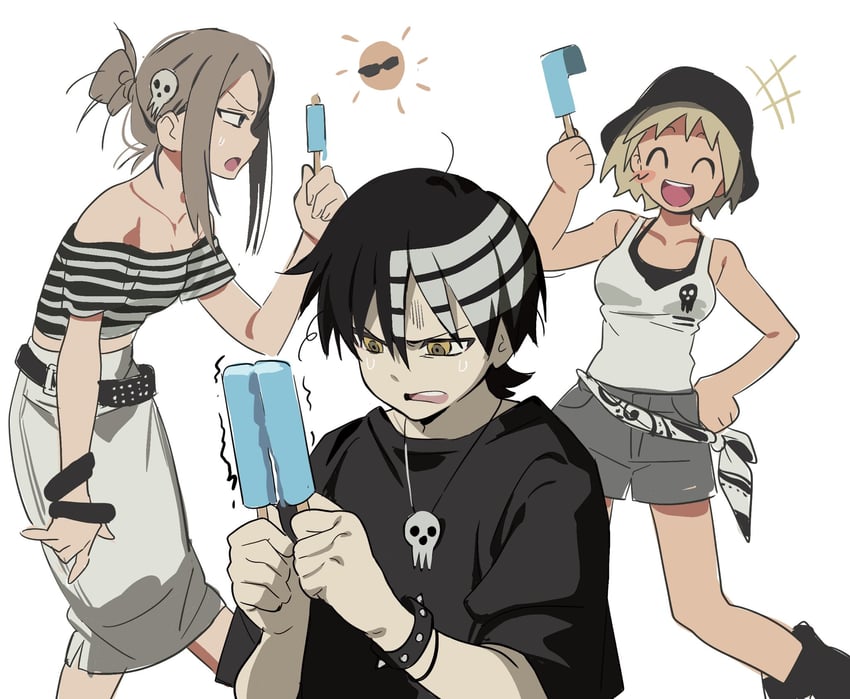 death the kid, patricia thompson, and elizabeth thompson (soul eater) drawn by betti_(xx_betti)