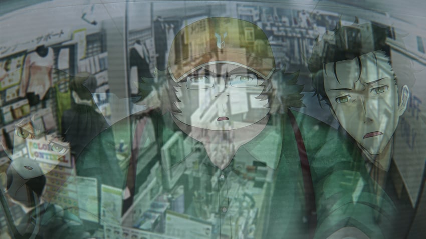 okabe rintarou, hashida itaru, hiyajou maho, and mr. cateaux (steins;gate and 1 more) drawn by huke
