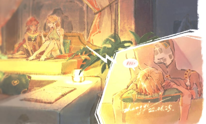 link, princess zelda, and riju (the legend of zelda and 1 more) drawn by kchang57