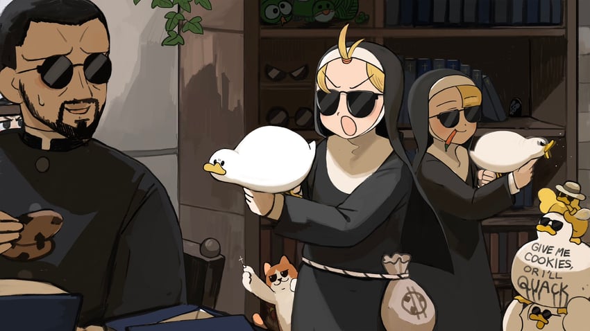 clumsy nun, froggy nun, spicy nun, and father (little nuns) drawn by diva_(hyxpk)