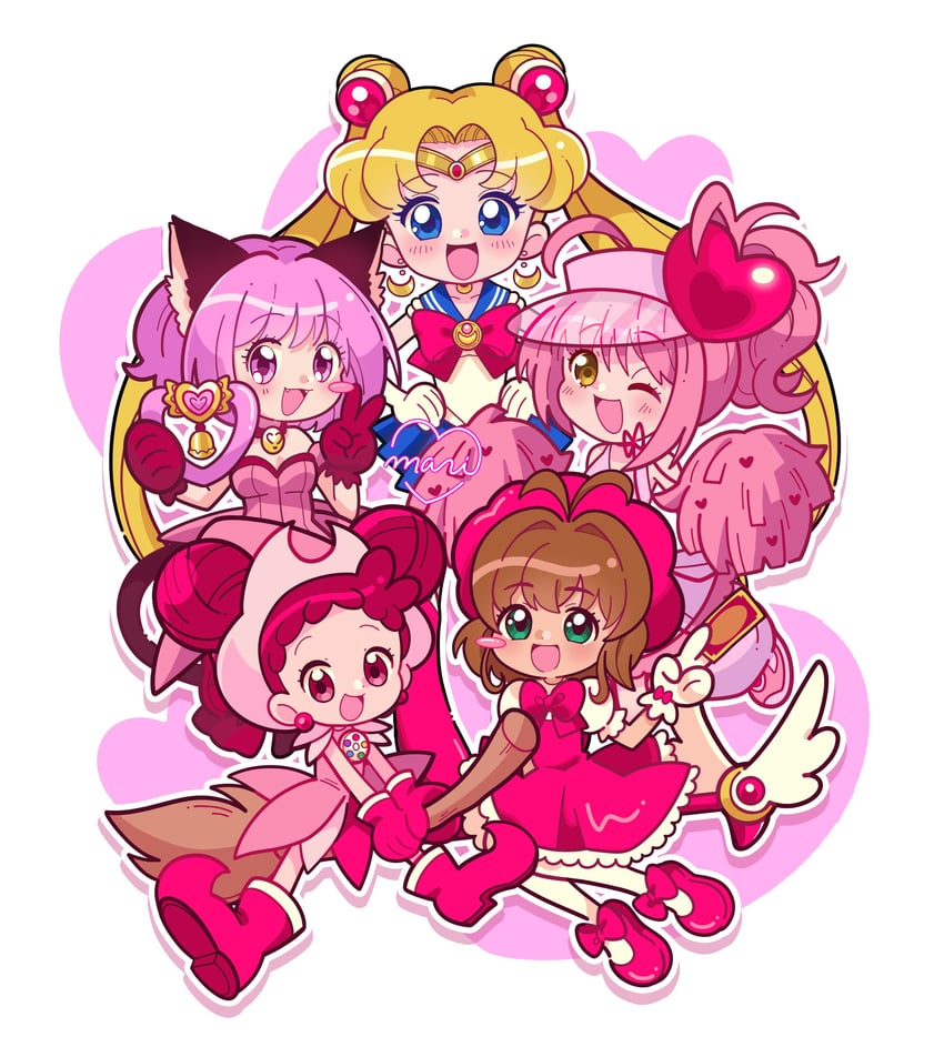 kinomoto sakura, tsukino usagi, sailor moon, momomiya ichigo, mew ichigo, and 2 more (bishoujo senshi sailor moon and 5 more) drawn by marikyuunn