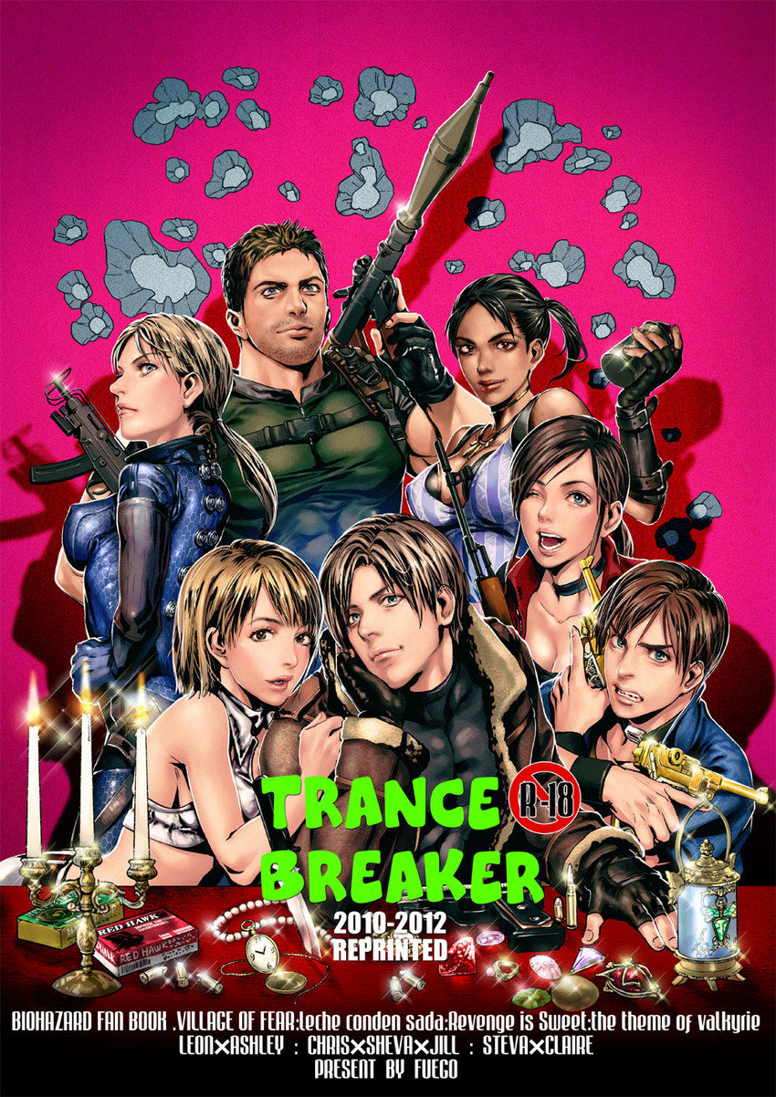 leon s. kennedy, jill valentine, chris redfield, ashley graham, claire redfield, and 2 more (resident evil and 3 more) drawn by katou_teppei