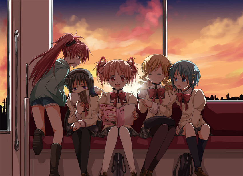 akemi homura, kaname madoka, miki sayaka, sakura kyoko, and tomoe mami (mahou shoujo madoka magica) drawn by iroha_(shiki)