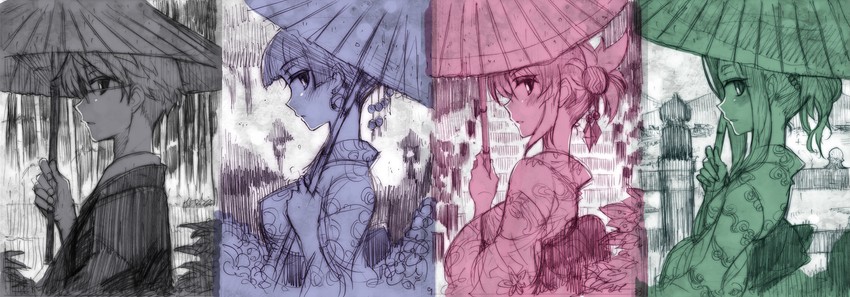 kaguya, saruwatari akari, okina takemi, and orizuru (kagaminomachi no kaguya) drawn by kusanagi_tonbo