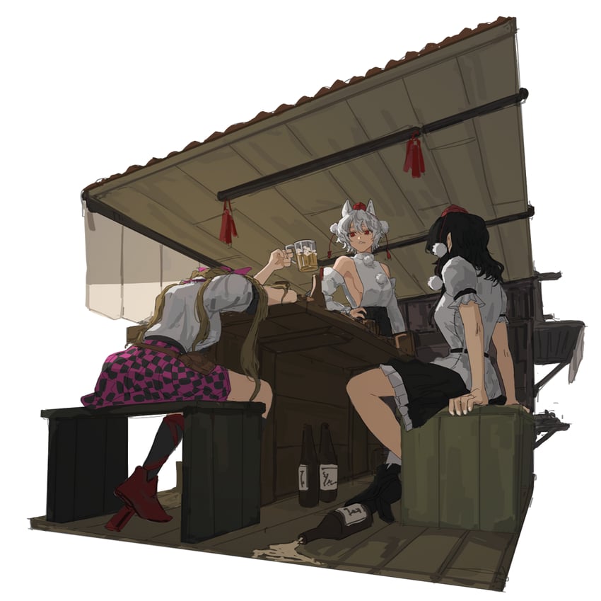 shameimaru aya, inubashiri momiji, and himekaidou hatate (touhou) drawn by 1010kman