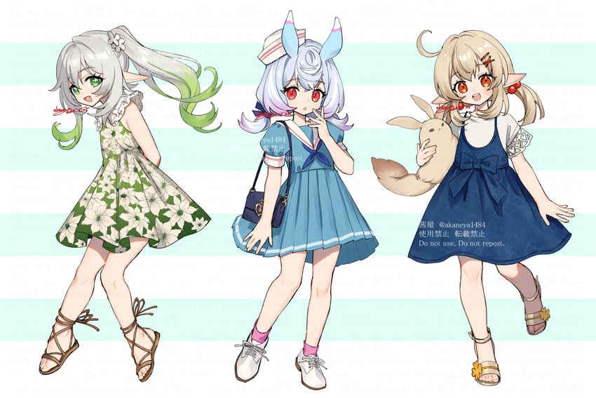 nahida, klee, dodoco, and sigewinne (genshin impact) drawn by ojo_aa