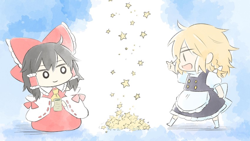 hakurei reimu and kirisame marisa (touhou) drawn by cyu_ta