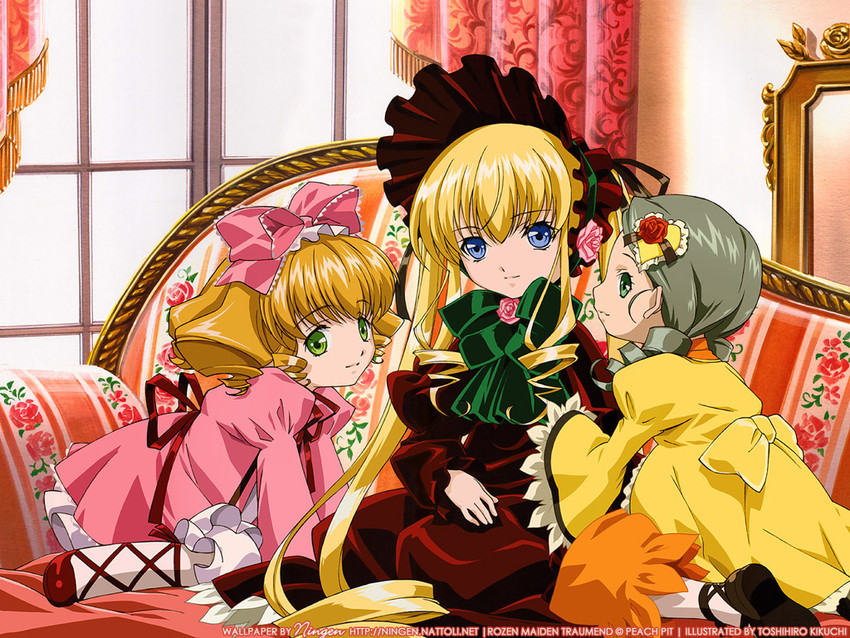 shinku, hinaichigo, and kanaria (rozen maiden) drawn by kikuchi_toshihiro