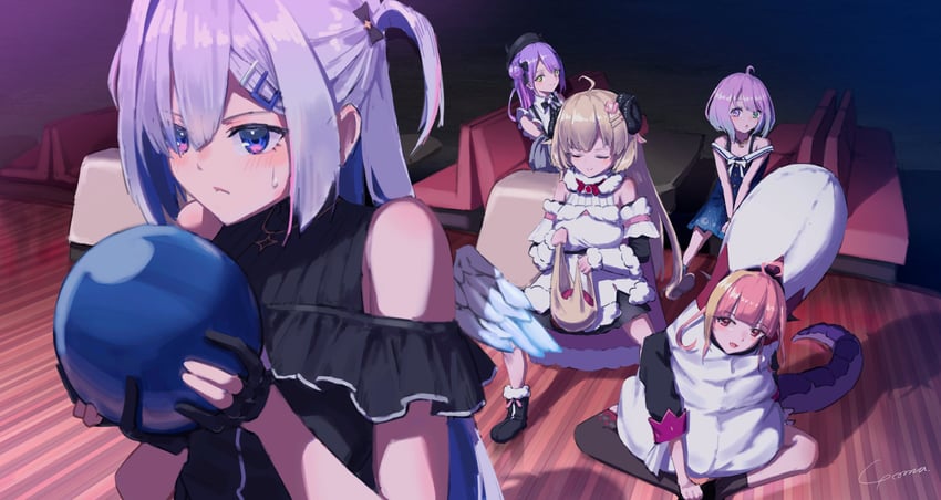tokoyami towa, amane kanata, kiryu coco, tsunomaki watame, and himemori luna (hololive and 1 more) drawn by yo_na