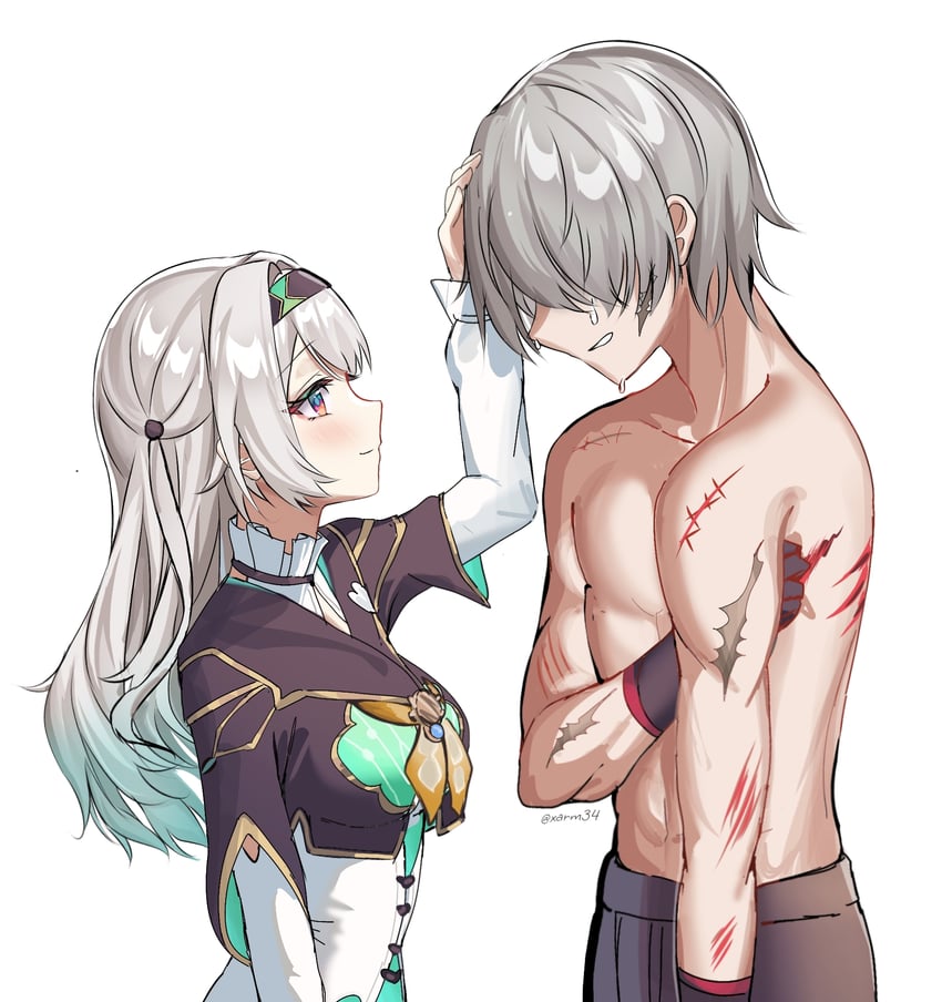 trailblazer, firefly, and caelus (honkai and 1 more) drawn by devl_ga_aru