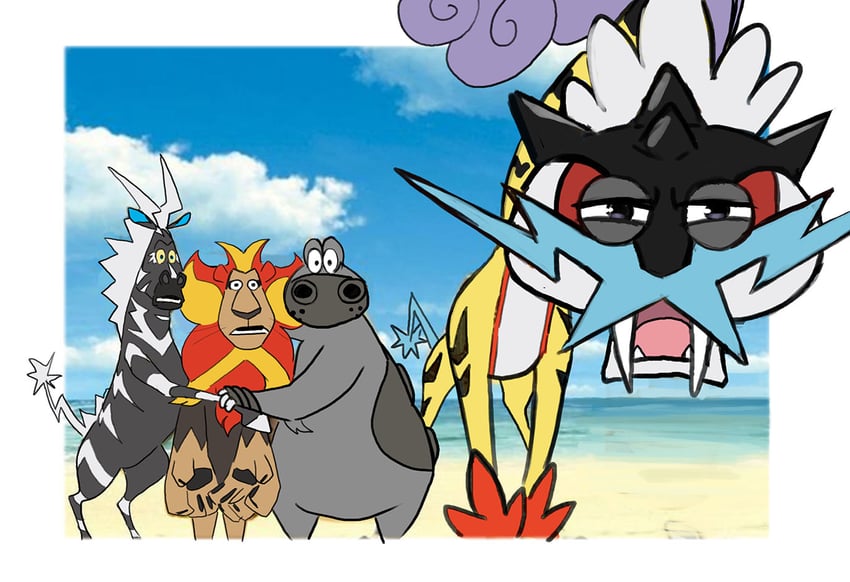 zebstrika, pyroar, raging bolt, hippowdon, marty, and 3 more (pokemon and 1 more) drawn by do9bessa