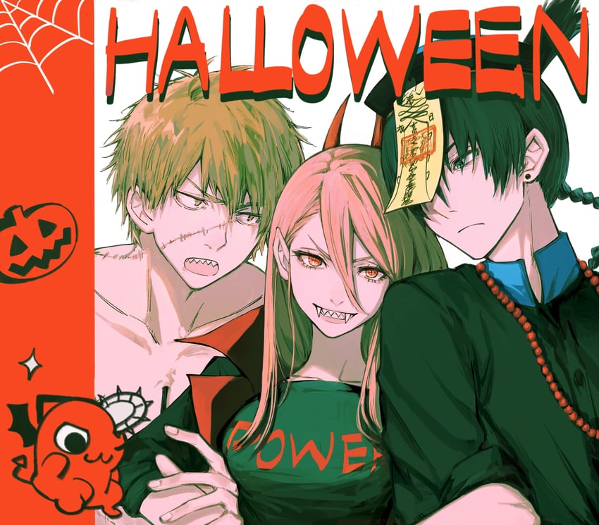 power, denji, hayakawa aki, and pochita (chainsaw man) drawn by amazu_mikan