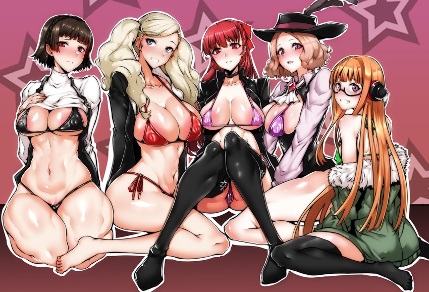 takamaki anne, sakura futaba, niijima makoto, okumura haru, and yoshizawa kasumi (persona and 2 more) drawn by gggg