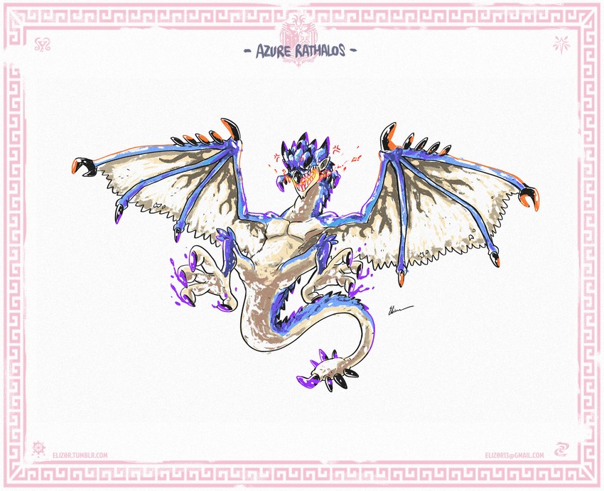 rathalos and azure rathalos (monster hunter and 1 more) drawn by eliz0r