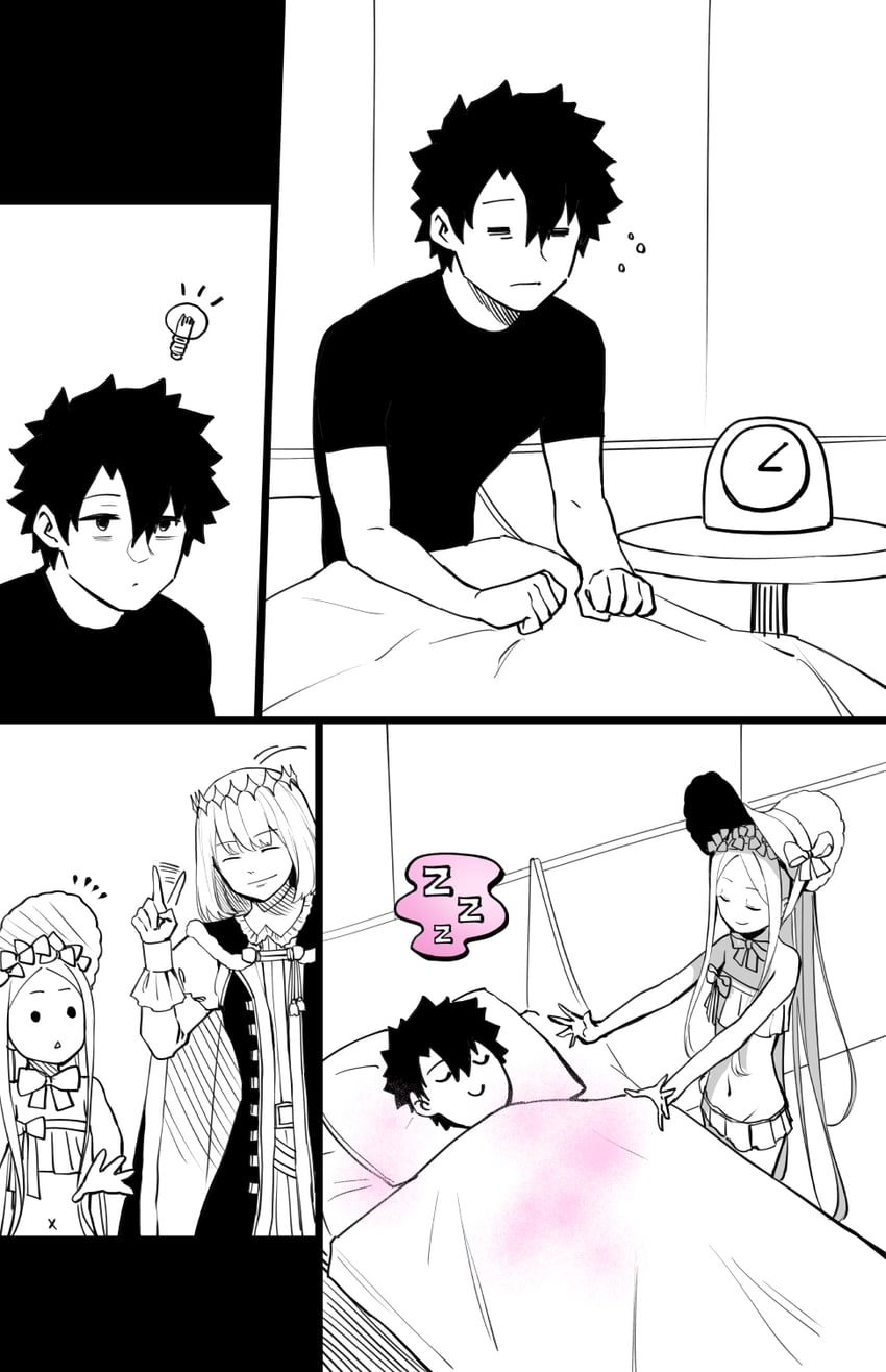 fujimaru ritsuka, abigail williams, and oberon (fate and 1 more) drawn by hirunagi