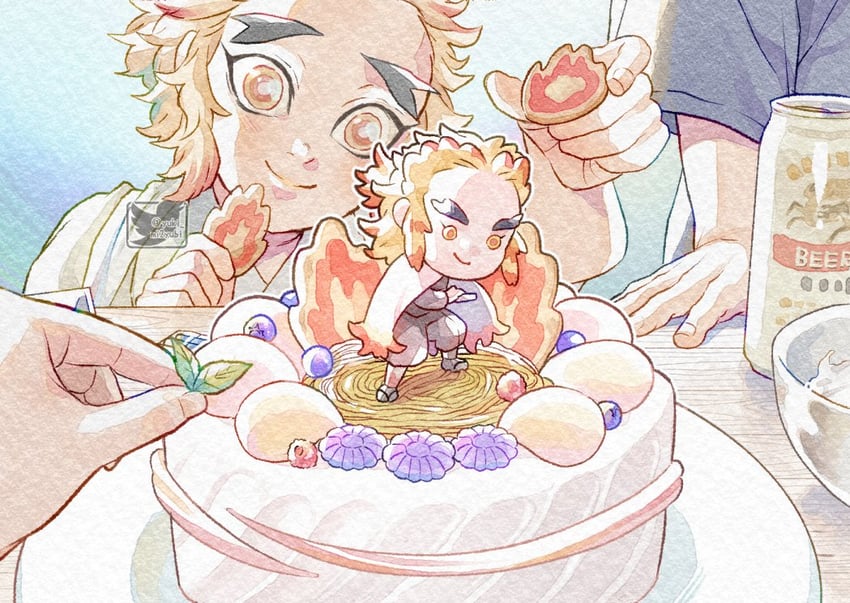 rengoku kyoujurou, rengoku senjurou, rengoku shinjurou, and rengoku ruka (kimetsu no yaiba) drawn by yuki_(yuki3243)