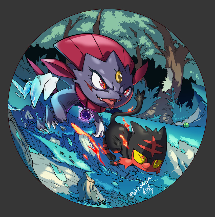 pikachu, litten, and weavile (pokemon) drawn by heping_zhongjie_shang