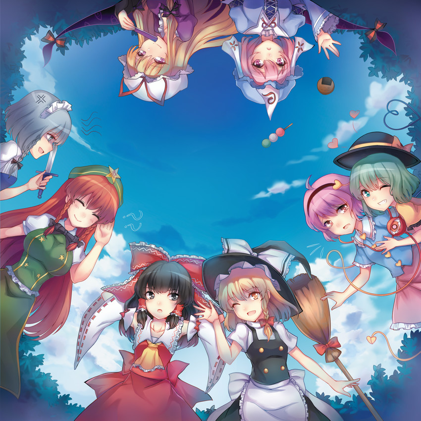 hakurei reimu, kirisame marisa, izayoi sakuya, komeiji koishi, yakumo yukari, and 3 more (touhou) drawn by penny_(douding)