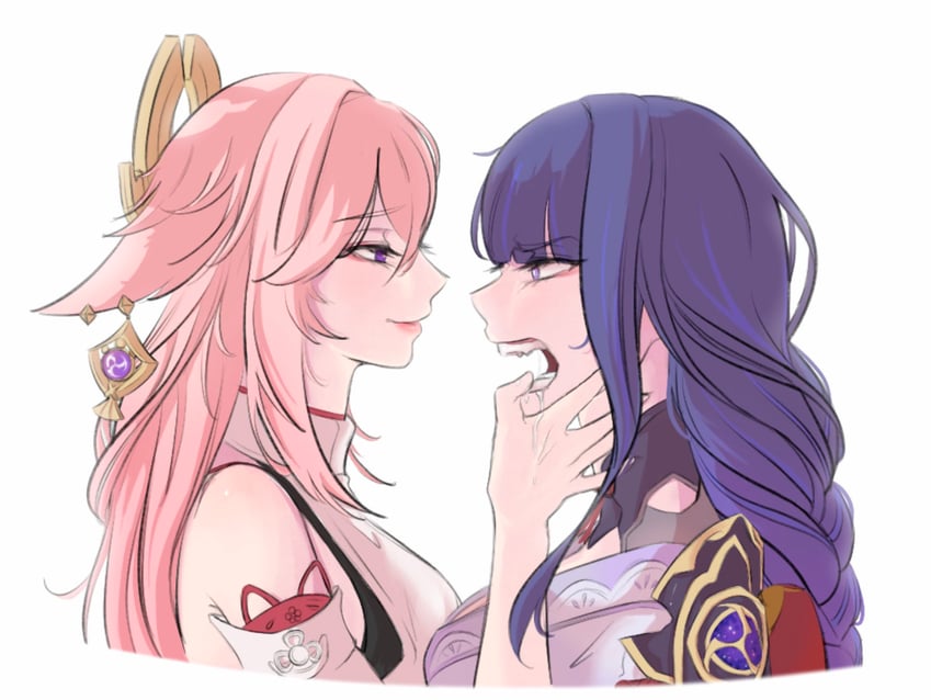 raiden shogun and yae miko (genshin impact) drawn by reindiiw