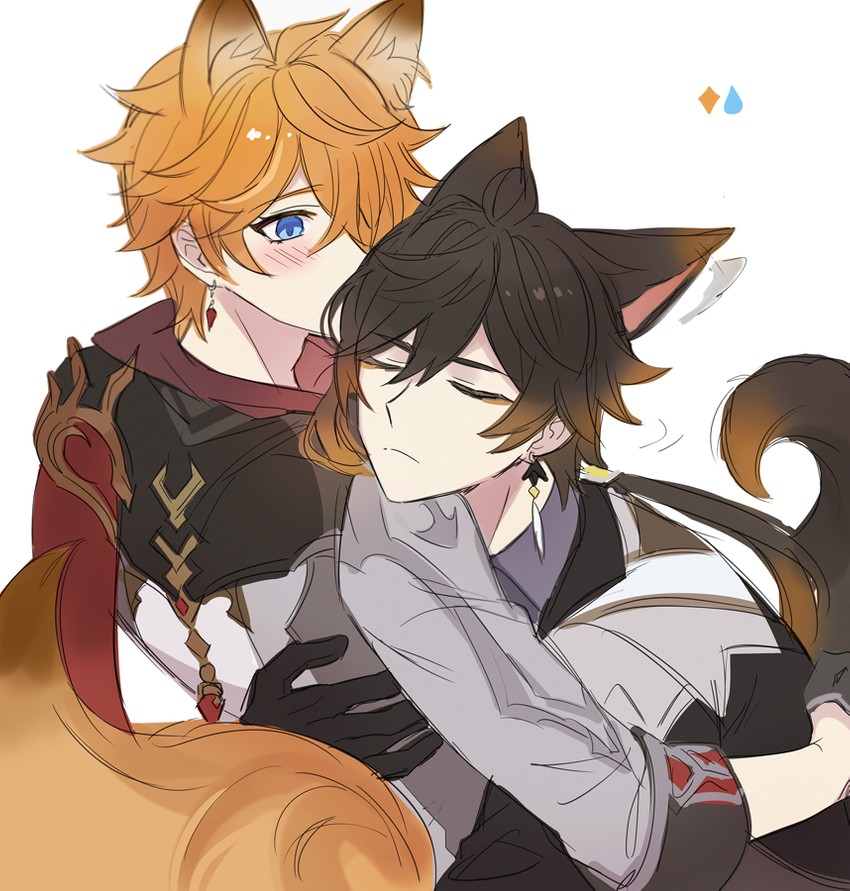 zhongli and tartaglia (genshin impact) drawn by fractalmagnolia