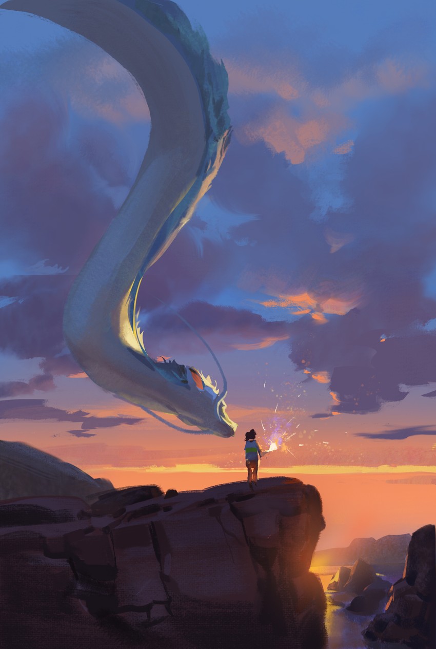 ogino chihiro and haku (studio ghibli and 1 more) drawn by leesuyeon