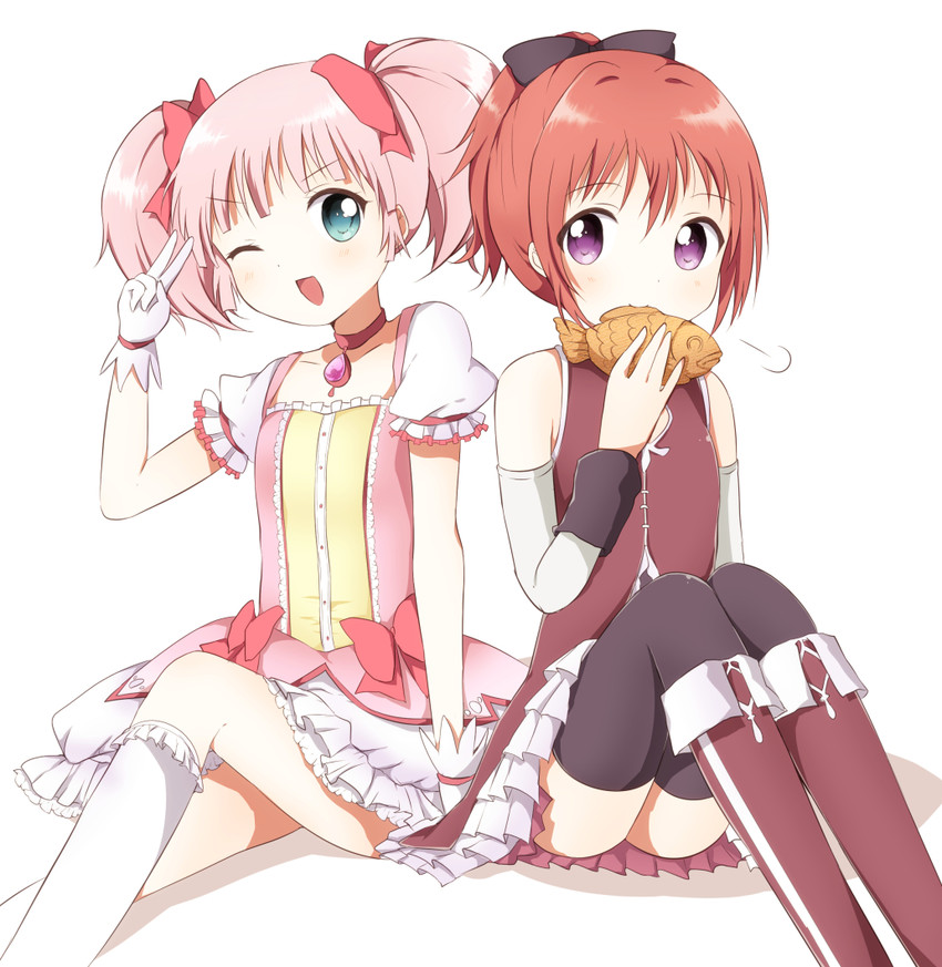 kaname madoka, sakura kyoko, akaza akari, and yoshikawa chinatsu (mahou shoujo madoka magica and 1 more) drawn by shiramori_sawa