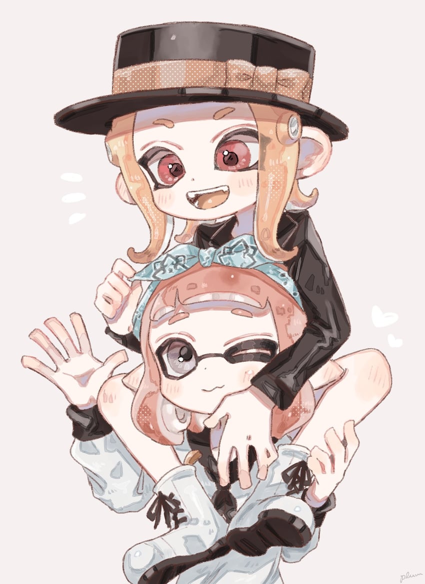 inkling player character, inkling girl, octoling player character, and octoling girl (splatoon) drawn by plum0o0