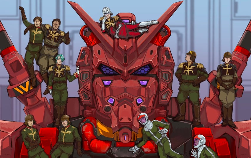 char aznable, challia bull, red gundam, dren, mulligan, and 4 more (gundam and 1 more) drawn by hamadajjrw
