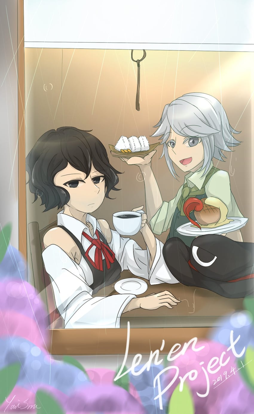enraku tsubakura and houlen yabusame (len'en and 1 more) drawn by yaxiu