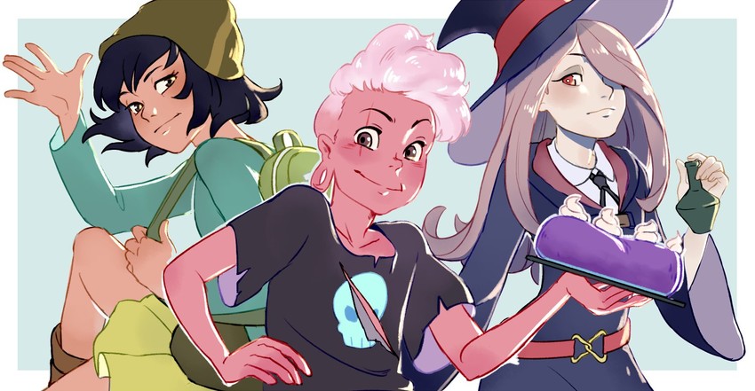 sucy manbavaran, laramie barriga, and janna ordonia (little witch academia and 2 more) drawn by benteja